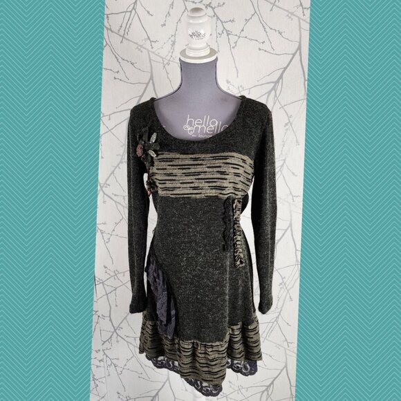 John Fashion Wool Blend Textured Floral Applique Midi Dress - Picture 1 of 6